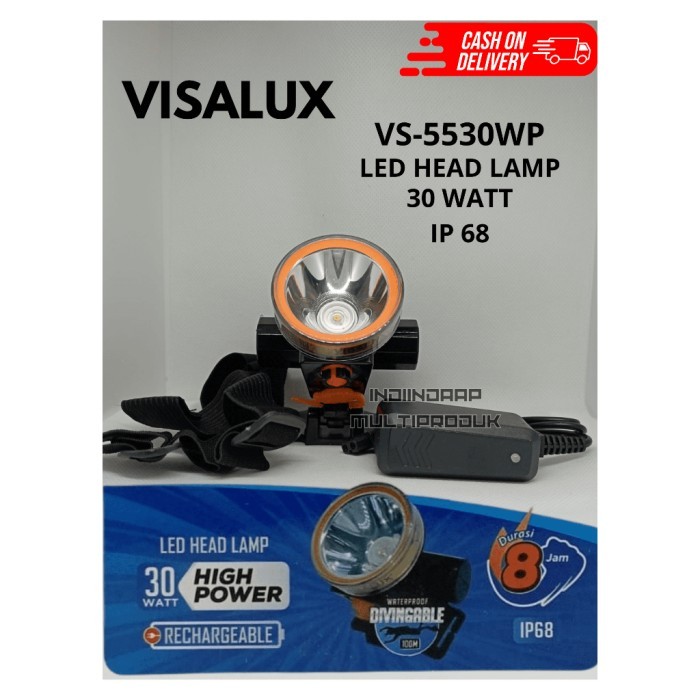 Senter Kepala Visalux 30 Wat LED VS-5530WP Cocok Untuk Penerangan Outdoor Free Tali Dan Charger