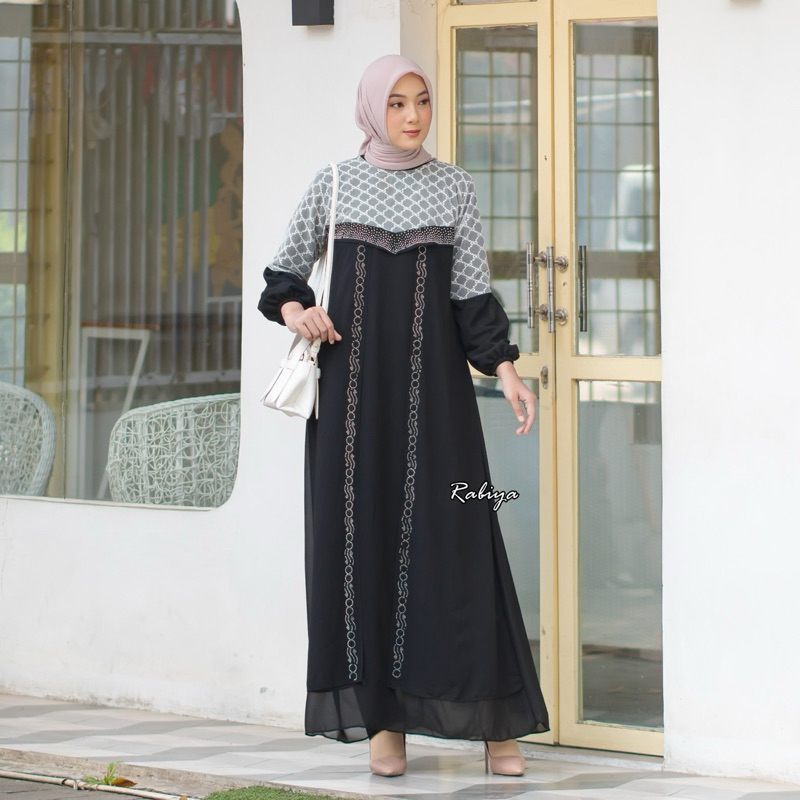 gamis wanita elegan mewah bahan ceruti babydol ukuran jumbo M L XL XXL 3XL 4XL ld 140