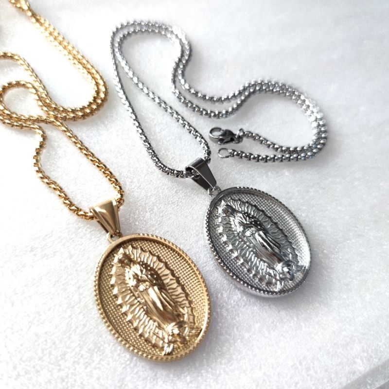 Kalung Ukir Bunda Maria Titanium Emas Silver Antikarat Fashion Rohani Impor Khatolik kalung khatolik