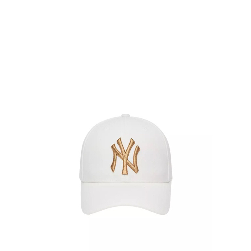 MLB BASEBALL CAP Metal Embroidery Cap White NY Gold