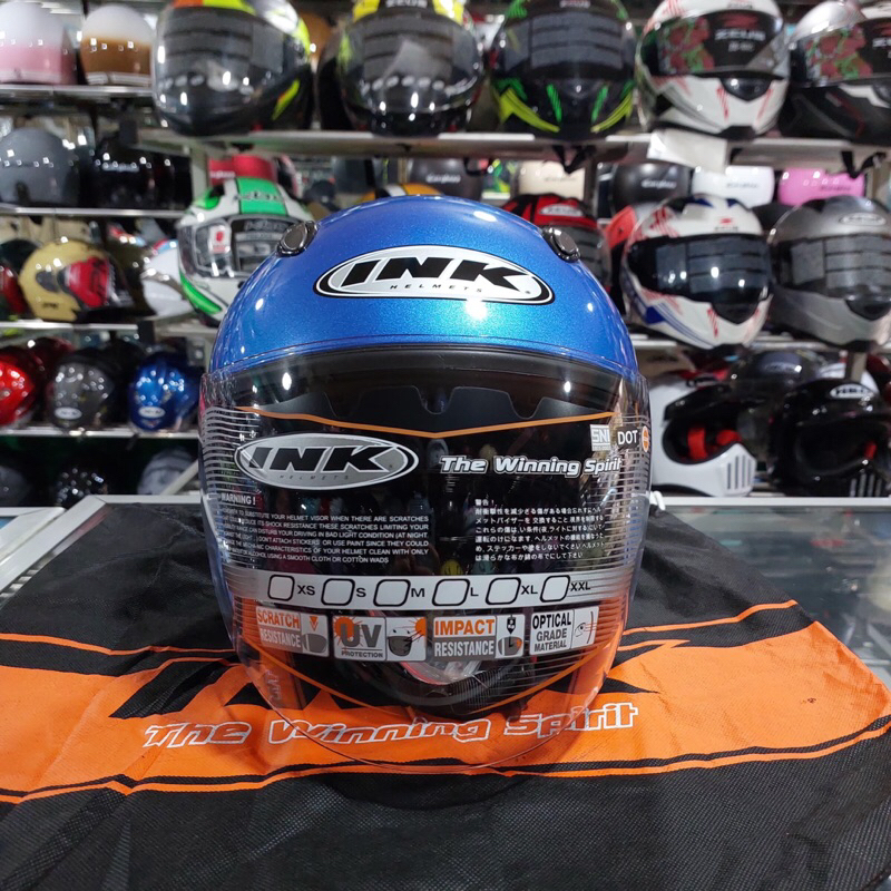 Helm Half Face INK Centro Warna Crystal Blue Glossy / Biru Kristal Glossy