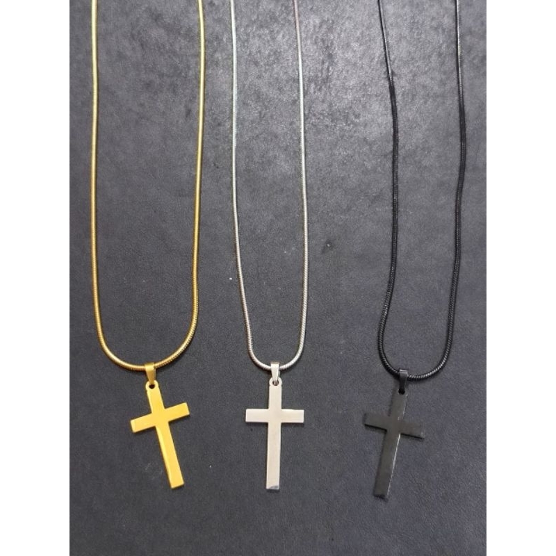Kalung Salib Polos Titanium Warna silver, emas dan Hitam
