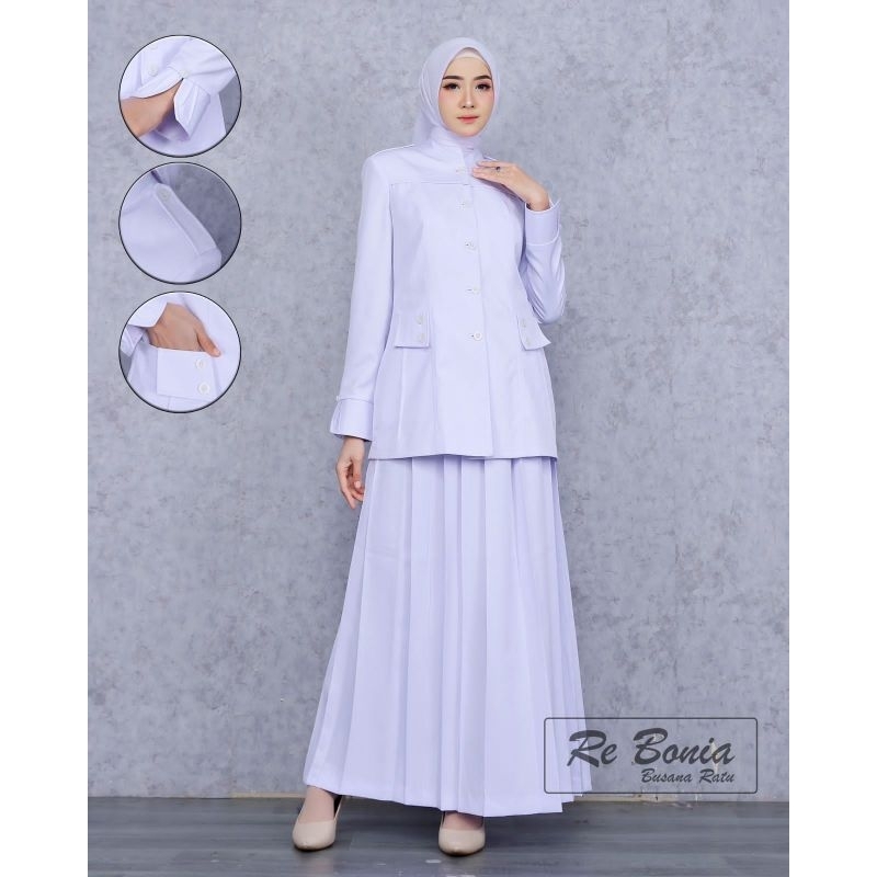 Seragam Re Bonia Baju Dinas Putih Rok A,Seragan NAKES,ASN,PNS,Seragam PDL Putih Wanita,Seragam PUSKE