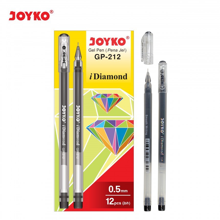 

JOYKO Gel Pen GP-212 I DIAMOND 0.5mm Warna Hitam Tersedia 1 Pack (12 Pcs) / 6 Pcs / 3 Pcs