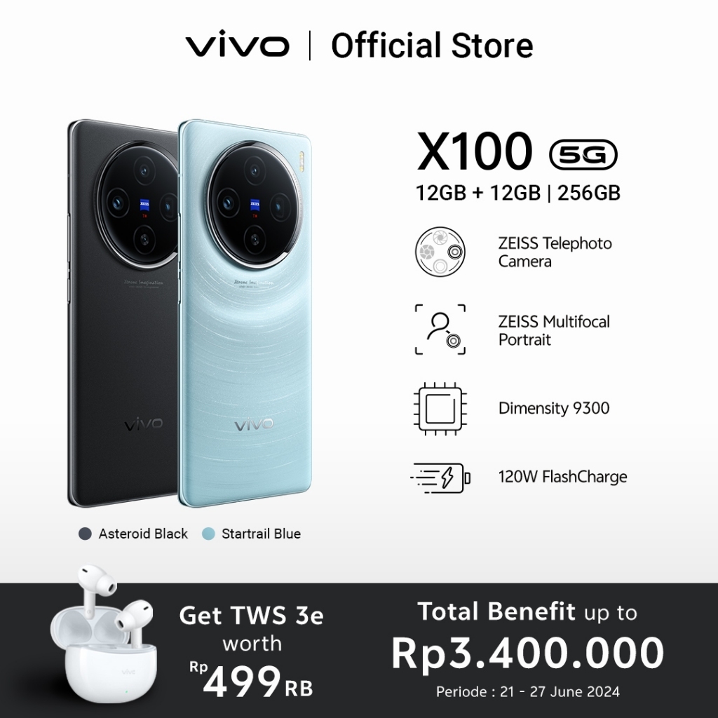 [FLASH SALE] vivo X100 (12/256) - ZEISS Telephoto Camera, ZEISS Multifocal Portrait, Dimensity 9300,