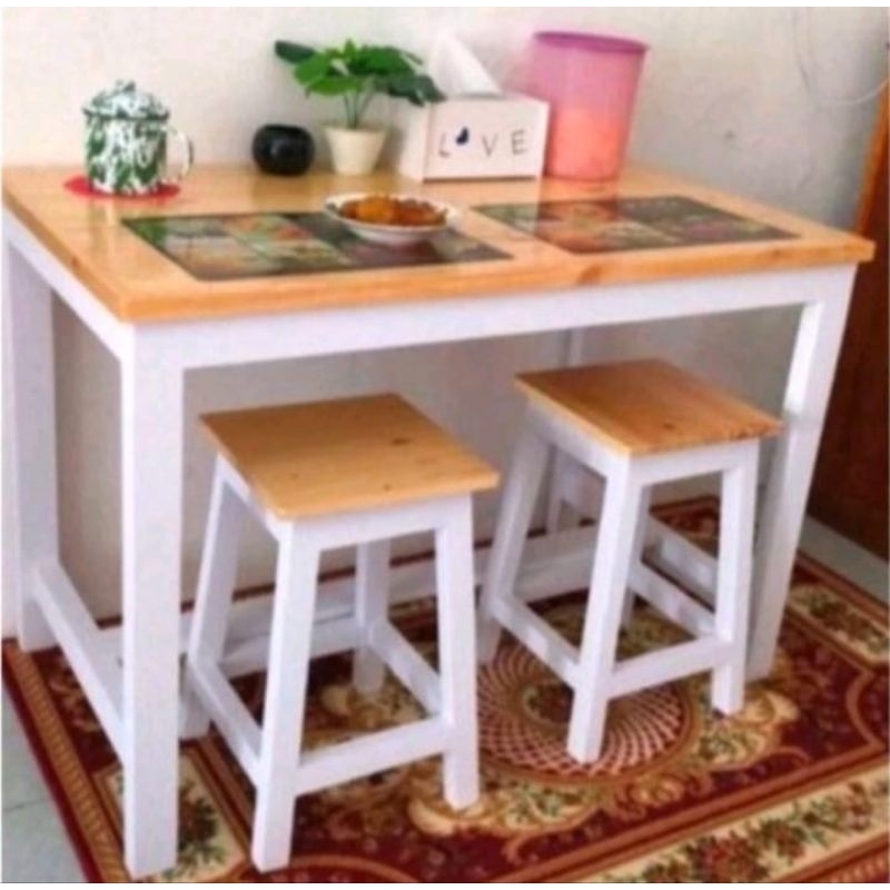 meja makan set + 2 kursi