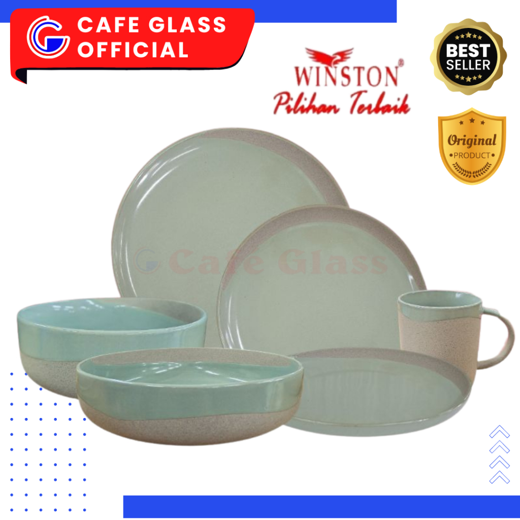 DINNER SET KERAMIK | HIJAU SEMBUR CERAMIC TABLEWARE | PIRING/MANGKOK/MUG SET WINSTON