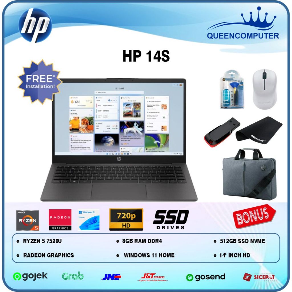 PROMO Laptop HP Ryzen 5 7520U 8GB 512GB W11 Home 14Inch HD