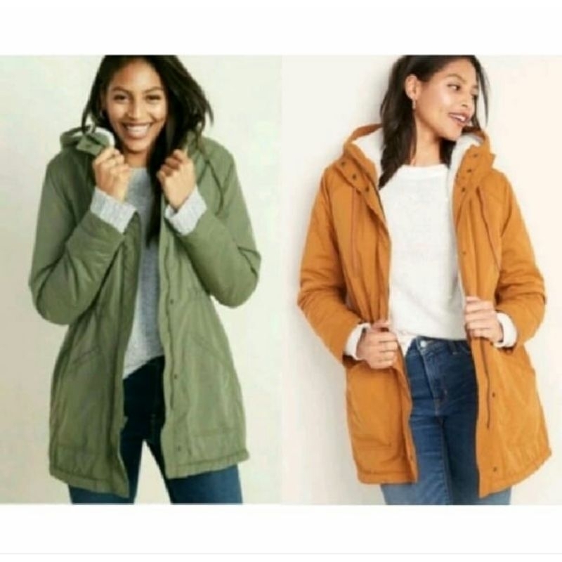 JAKET ON HOODED UTILITY SHERPA LINED JACKET WANITA-JAKET PARKA IMPORT CEWEK-JAKET MUSIM DINGIN