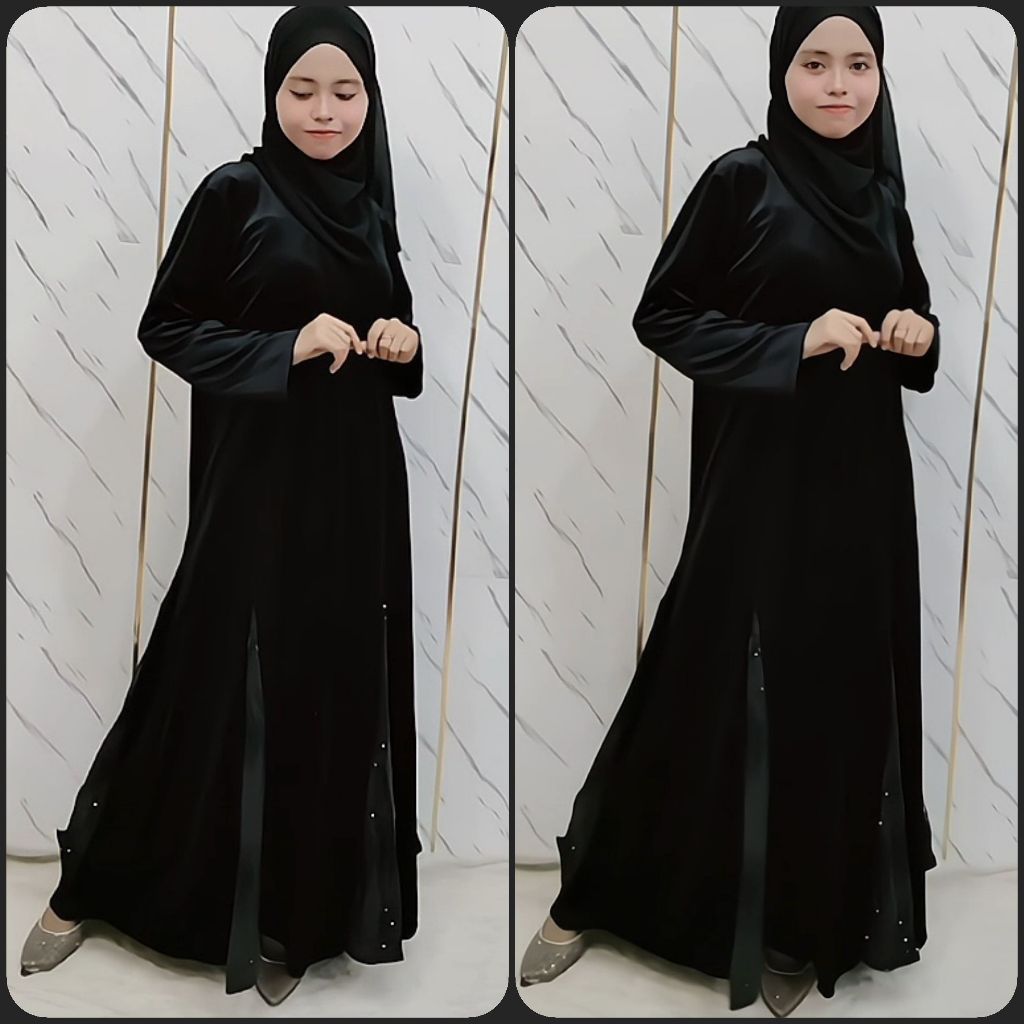 Abaya Bludru Hitam Gamis Hitam Bahan Bludru Gaun Turkey Hitam Dress Syari Mewah