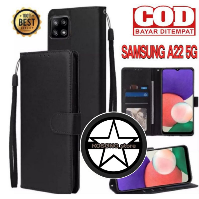 CASE SAMSUNG A22 5G FLIP WALLET LEATHER DOMPET KULIT SOFTCASE PREMIUM FLIP COVER SARUNG BUKA TUTUP F