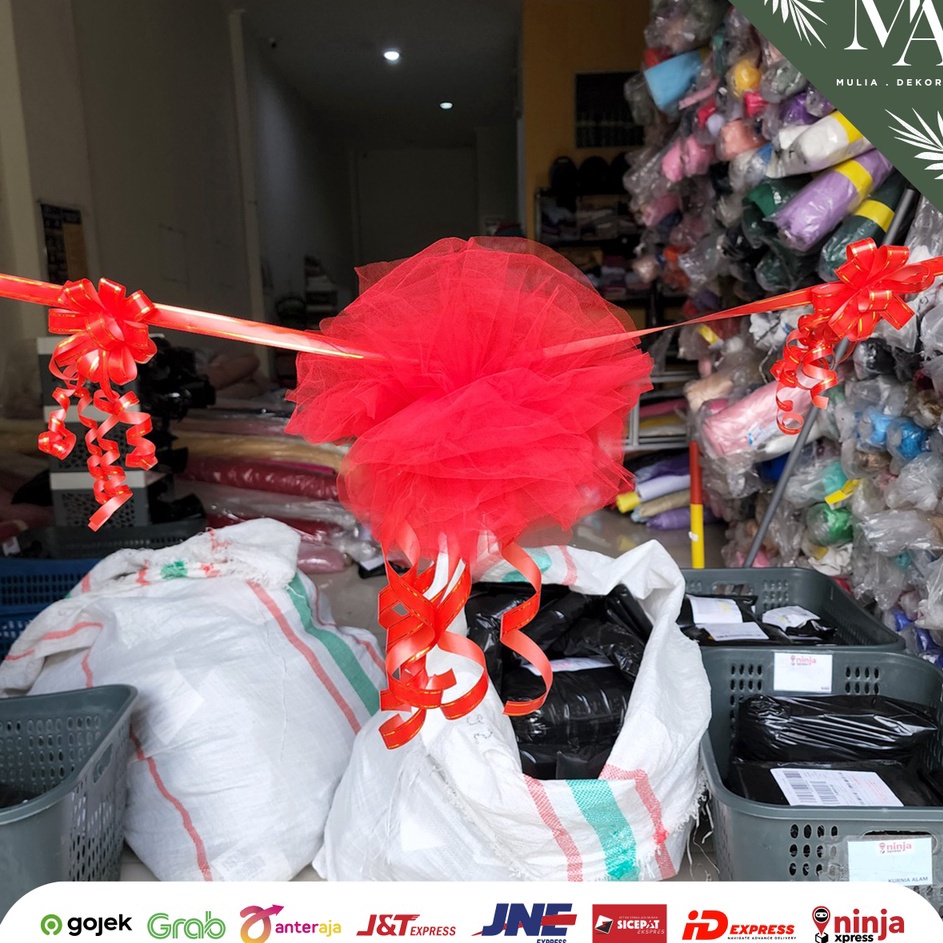 

SPESIAL BULAN INI Pita Peresmian 1 Set Lengkap ting Grand Opening Pompom Tile Besar Murah Panjang 4m