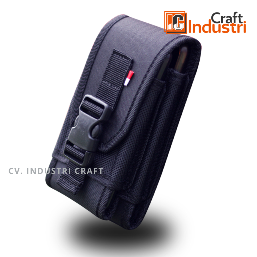 Sarung Tempat Hp Pinggang Double Slot Tempat HP Tumpuk dan Dompet Hp Resliting Pria Kanvas