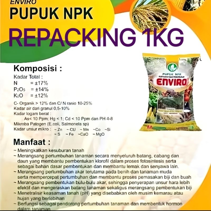 Pupuk ENVIRO NPK repacking 1KG pupuk untuk padi