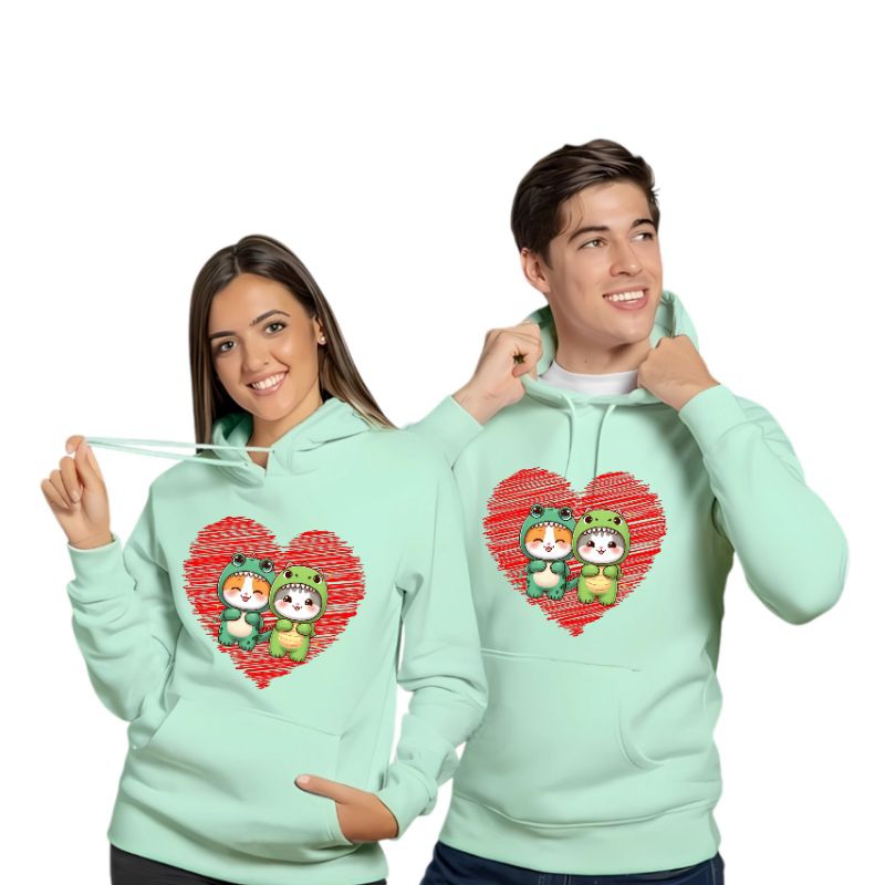Isi 2 pcs - Sweater Dino Love - Sweater hoodie couple- Sweater Pasangan - Jaket couple - Sweater Dew