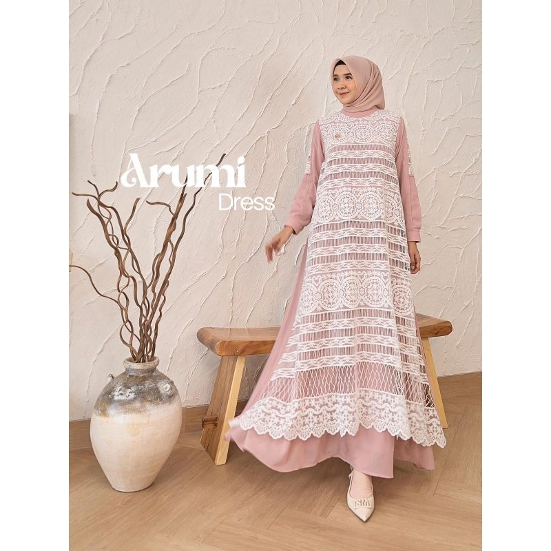 (BISA COD) ARUMI DRESS GAMIS PESTA WANITA BY MAREVI (HANYA SIZE STANDAR)