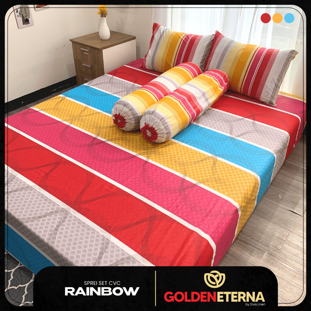 Sprei Katun Asli Golden Eterna Tinggi 30cm Motif Rainbow