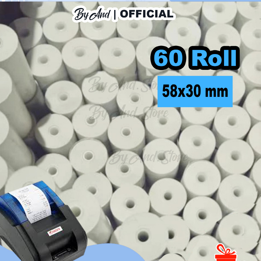 

(READY) 60 ROLL KERTAS STRUK THERMAL PAPER ROLL 58MM 58x30 57x30 TERMAL EDC CORELESS KASIR RECEIPT