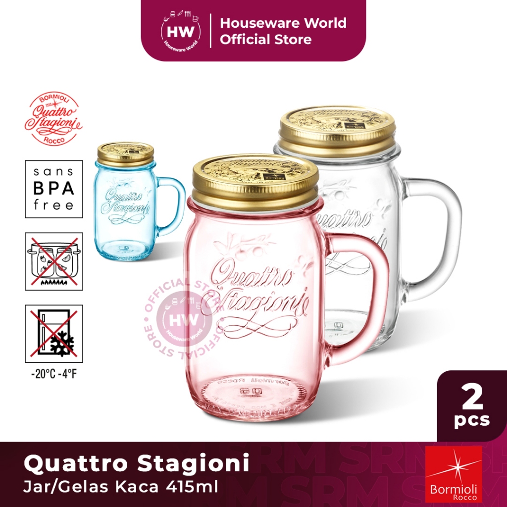 BORMIOLI ROCCO Jar/Gelas/Mug Kaca + Tutup Kaleng Quattro Stagioni 415ml - 2pcs