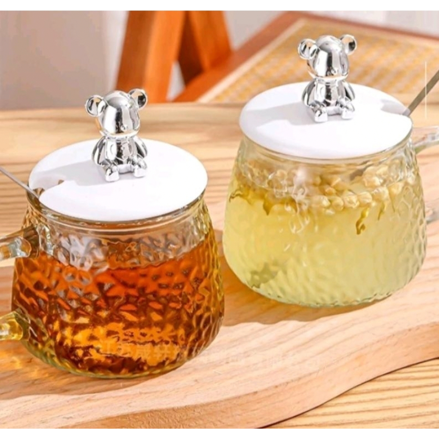 Gelas Kaca Susu Gelas Kopi / Gelas Teh / Mug Tutup Beruang