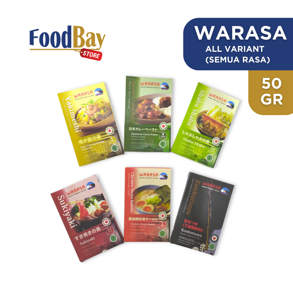 

WARASA Bumbu Masakan Jepang Curry Shabu Sukiyaki Shoyu Konbutsuyu Yakimeshi Takikomi Shitake 50 gr