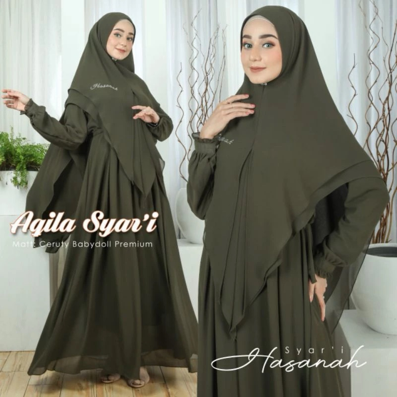 Gamis Hasanah Jumbo LD 125 / Gamis syari set hijab / Gamis muslimah