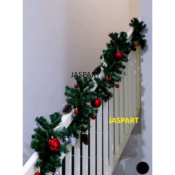 Garland Natal / Daun Garland Hijau / Aksesoris Pohon Natal Hijau panjang 2,7 Meter 200 T Garland PVC