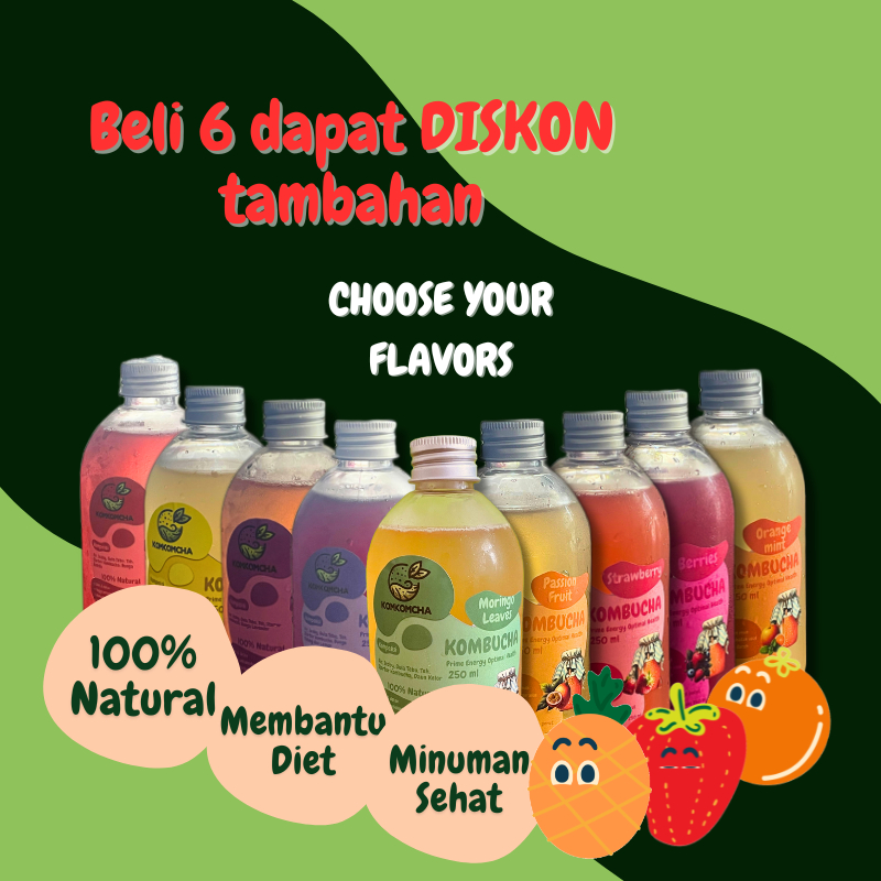 

KOMKOMCHA Kombucha 250ml - 9 Rasa Segar - Minuman Teh Sehat Fermentasi Alami