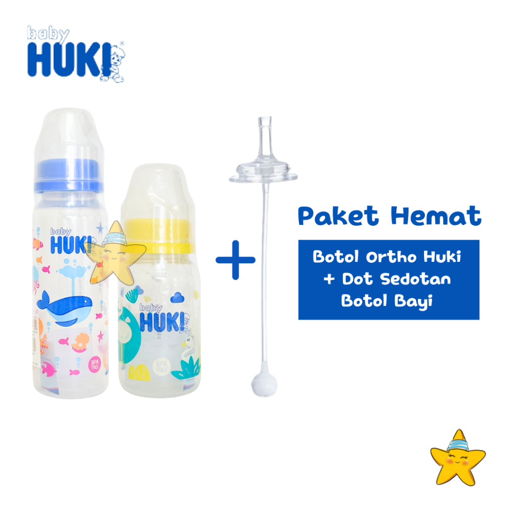 HBK Paket Botol Dot Susu Sedotan Bayi Huki Orthodontic Nipple Gepeng Baby Bottle Ortho PP BPA Free