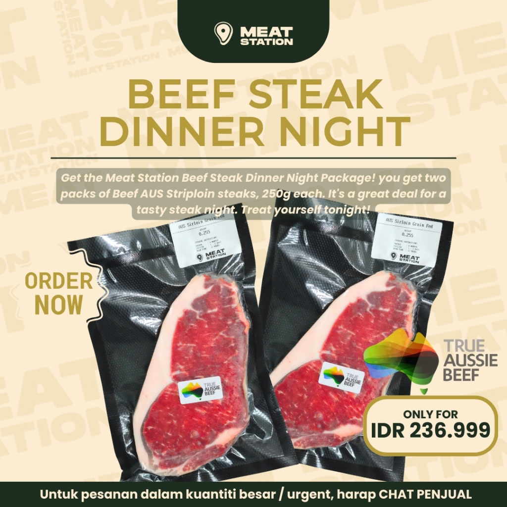 

Combo AUS Striploin Grainfed Steak Cut for Two / Daging Steak / Beef Steak / Paket Steak untuk 2 pax