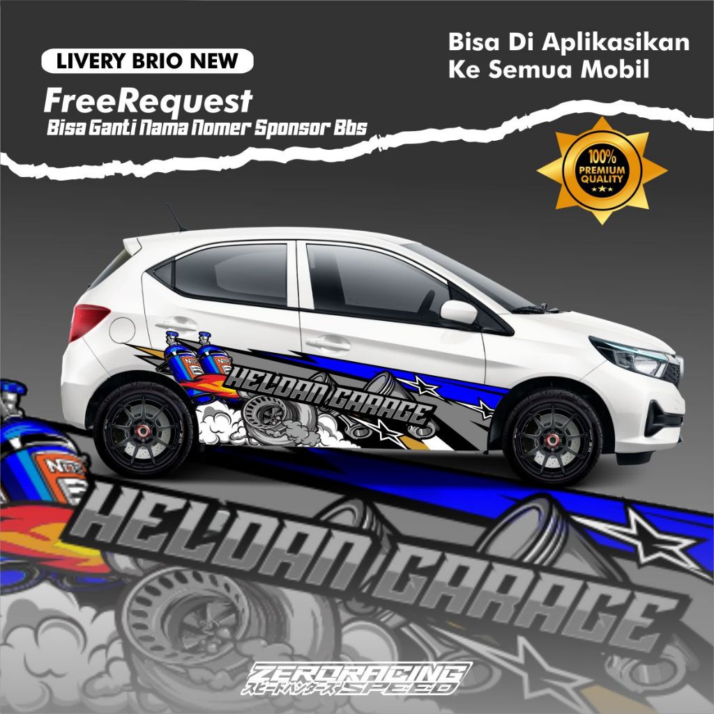 Decal Sticker Mobil brio new Agya Ayla Jazz Brio Yaris Body Samping Free Custom Nama stiker livery m