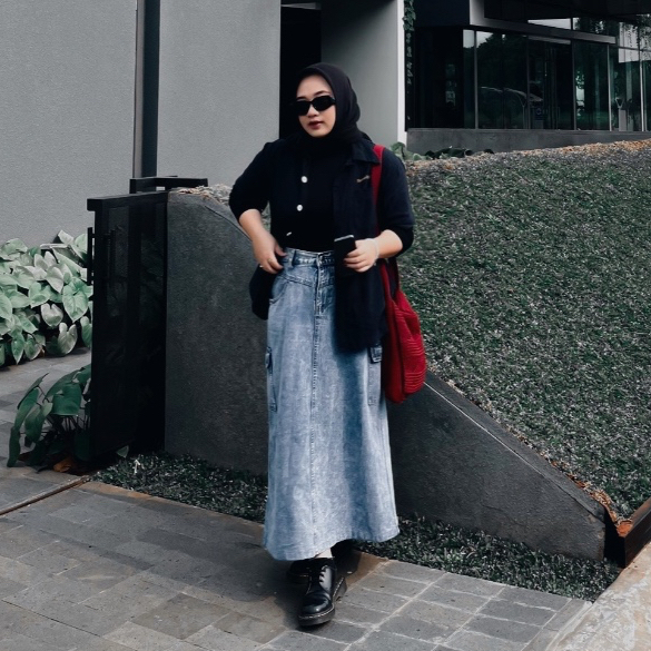 HAVILA - ROK CARGO JEANS JUMBO WANITA - ROK PANJANG JUMBO WANITA - PREMIUM QUALITY - ROK CARGO PANJA