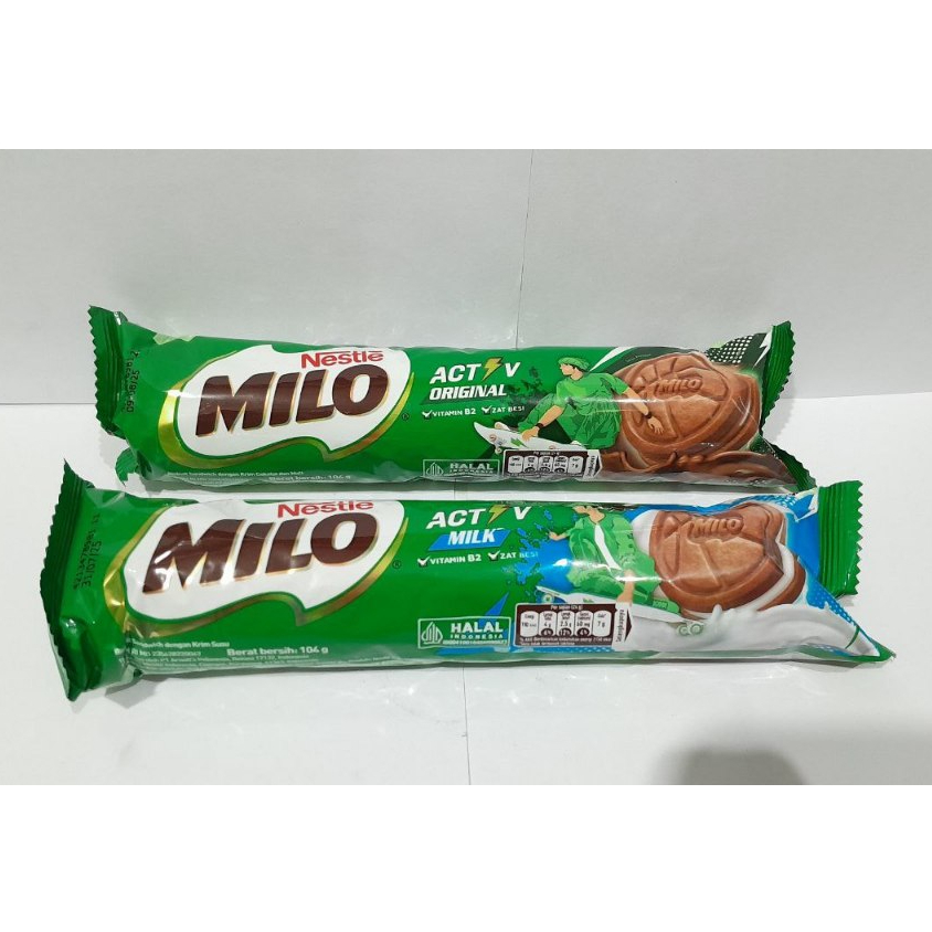 

Milo Biscuit Activ Milk Original 104 gram Biskuit Sandwich Dengan Isi Krim Cokelat/ Susu