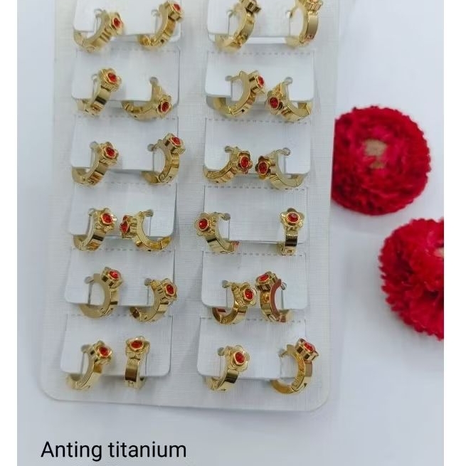 anting titanium mata merah fashion wanita