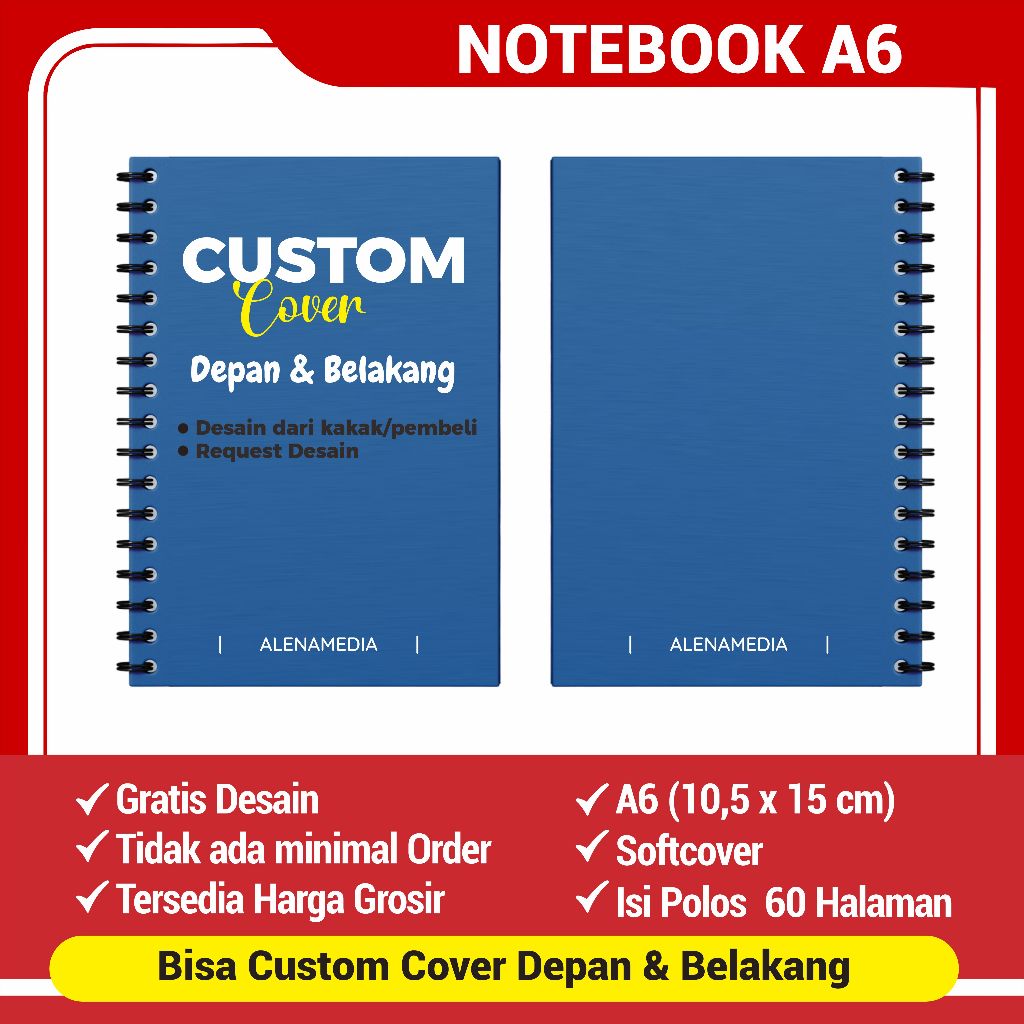

NOTEBOOK A6 SOFTCOVER POLOS 60 HALAMAN | NOTEBOOK SEMINAR SEKOLAH KANTOR CUSTOM DESAIN | NOTEBOOK CUSTOM |