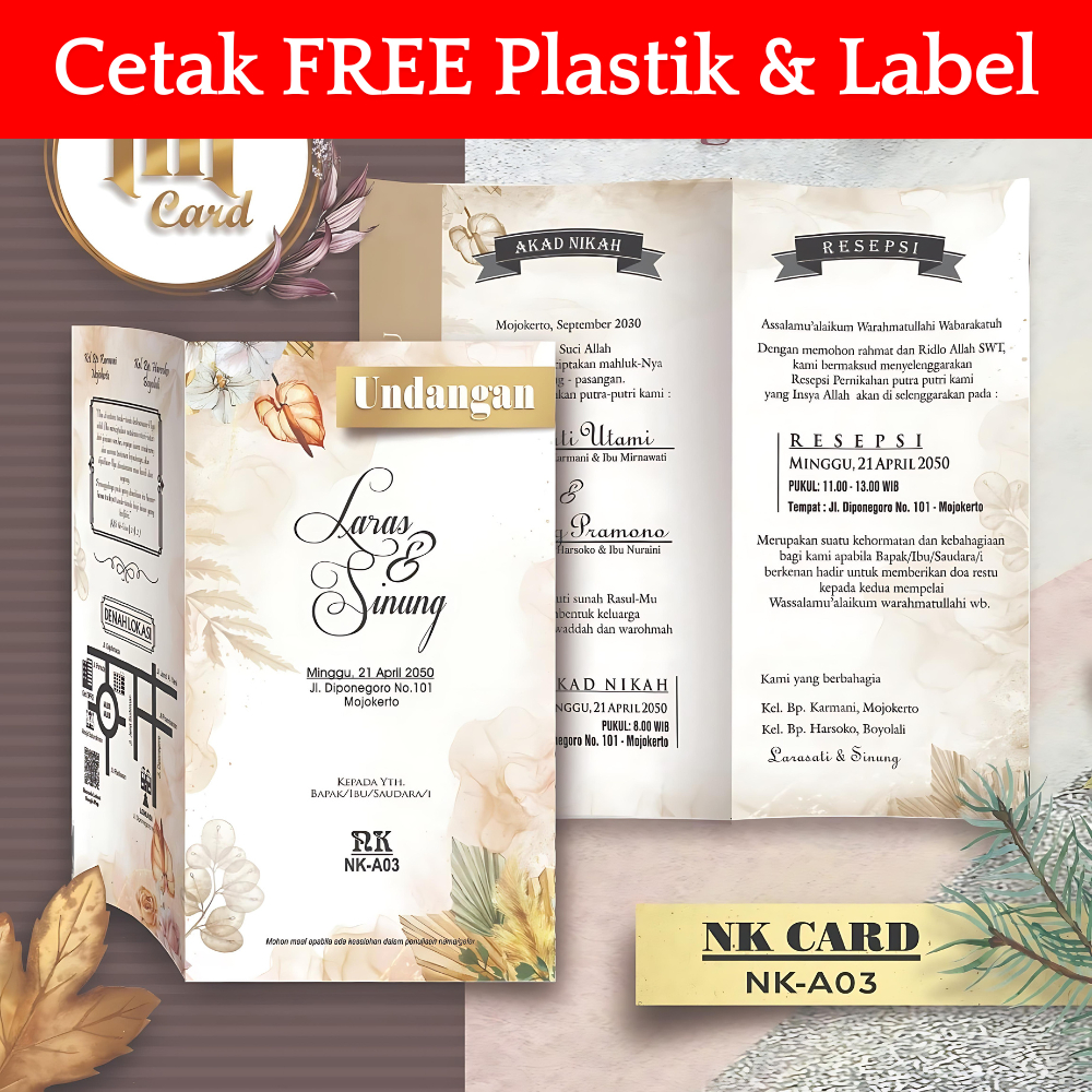 NK 03 Undangan Pernikahan Sudah Cetak Siap Pakai Free Plastik dan Label | Kertas Blangko Undangan Pe