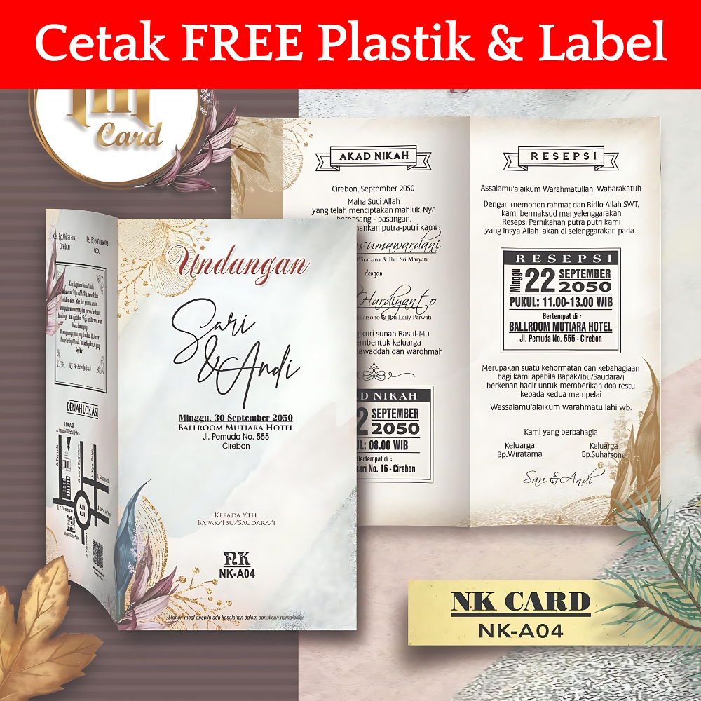 NK 04 Undangan Pernikahan Sudah Cetak Siap Pakai Free Plastik dan Label | Kertas Blangko Undangan Pe