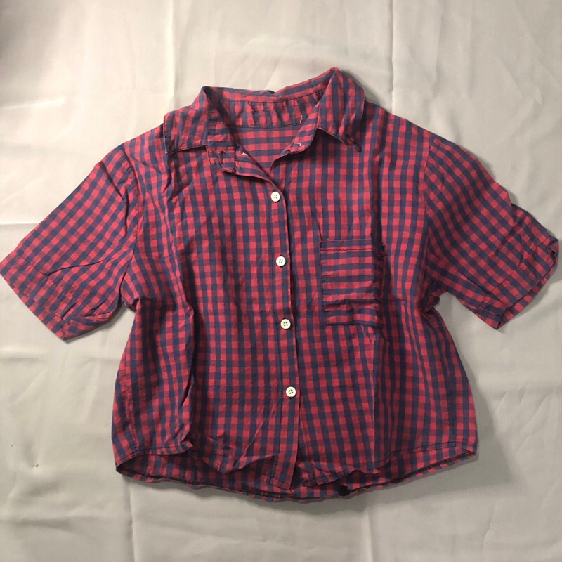 shirt kemeja plaid kotak kotak crop