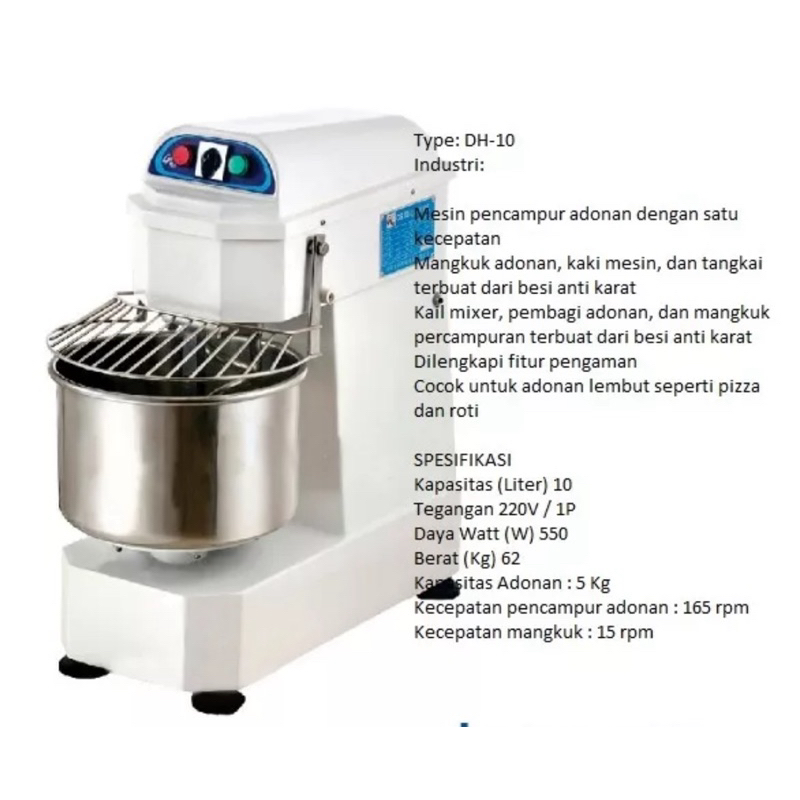 Spiral Mixer Getra DH-10 / Mixer Roti 10 Liter
