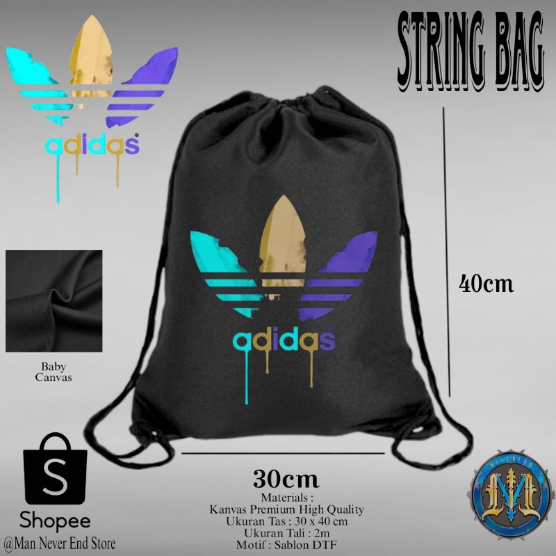Tas Serut Kanvas Tebal Motif Distro Adidas / Tas Sekolah Serut Kekinian Baby Canvas Premium 100 % Br