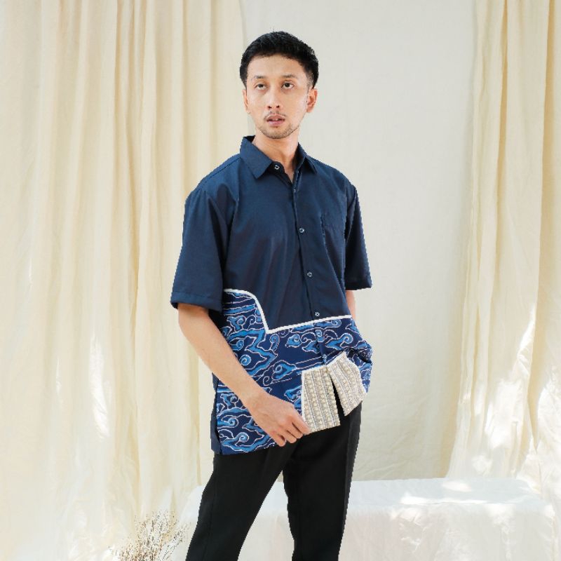 ELBISE Kemeja Batik Pria Kombinasi Polos - Baju Batik Pria Simple - Batik Pria Kombinasi Polos - Bat