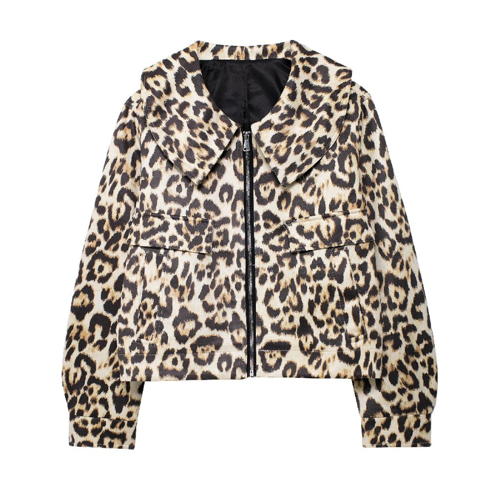 Woman front zipper leopard jacket/ jaket wanita leopard sleting depan