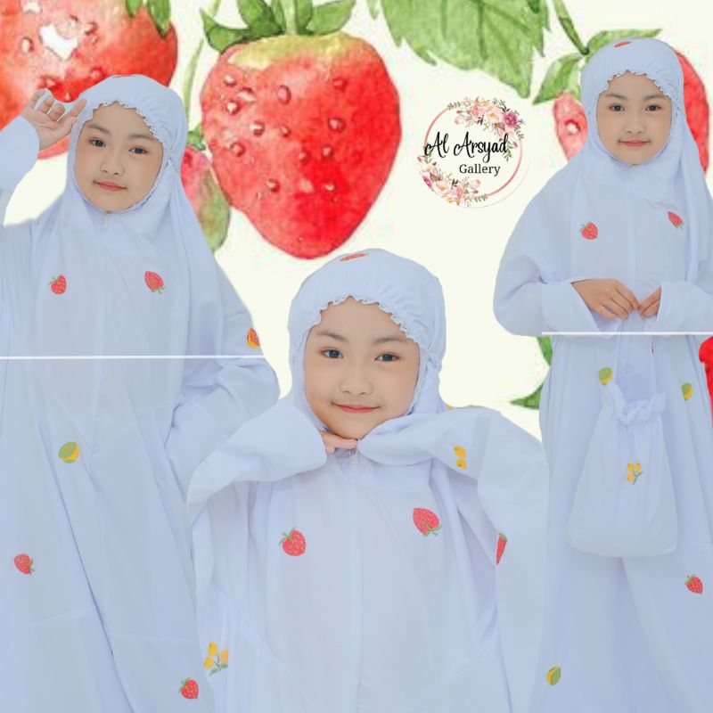 Mukena terusan khusus PUTIH STRAWBERRY MESJID JAMUR APEL anak SD Remaja | Al Arsyad