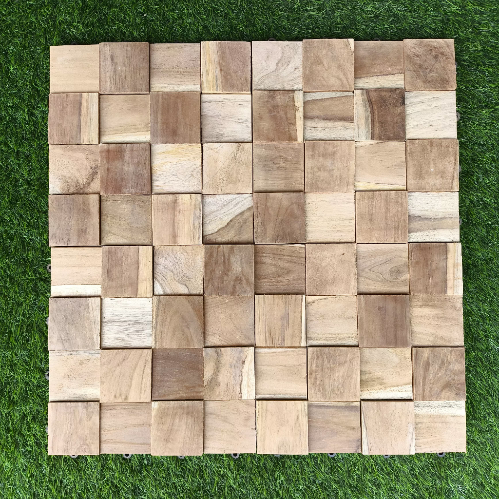 FNy Wall Panel Jati Kotak 3D Wood Panel Hiasan Dinding Kayu Jati