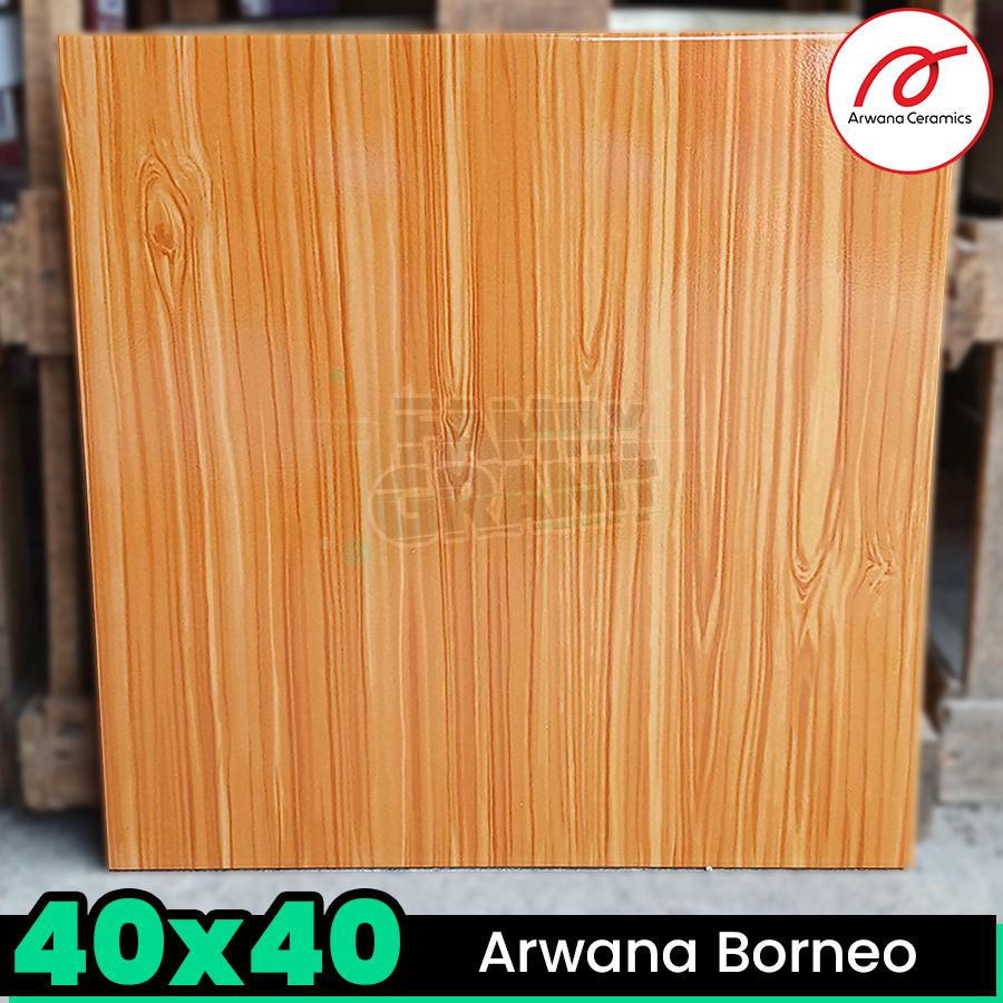 Keramik Motif Kayu 40x40 Arwana Borneo Lantai Ubin Teras Glossy