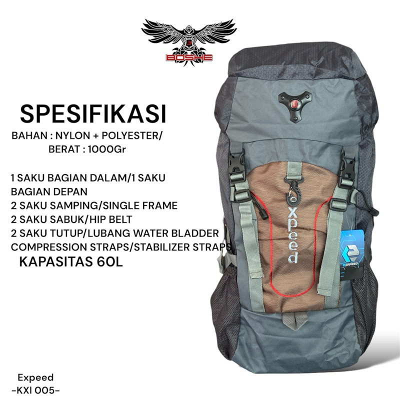 TAS GUNUNG BOSHE 60L,/ Tas ransel boshe/Tas Hiking 60L/ Expeed KXL006