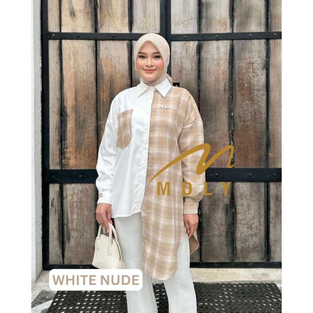 MDLY Baju kemeja atasan wanita muslim/Tunik Motif Kotak-Kotak/Tunik Casual/Clarice Tunic by MDLY