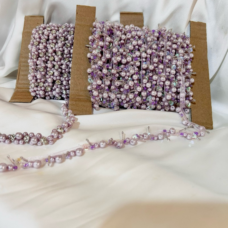 Heramour - Payet Rangkai Mutiara Meteran Ungu Muda / Soft Taro Series Untuk Aksesoris Pakaian & Keba