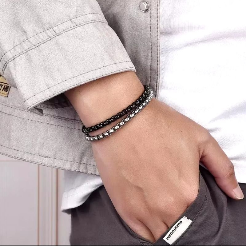 GELANG RANTAI TITANIUM PRIA SILVER & BLACK