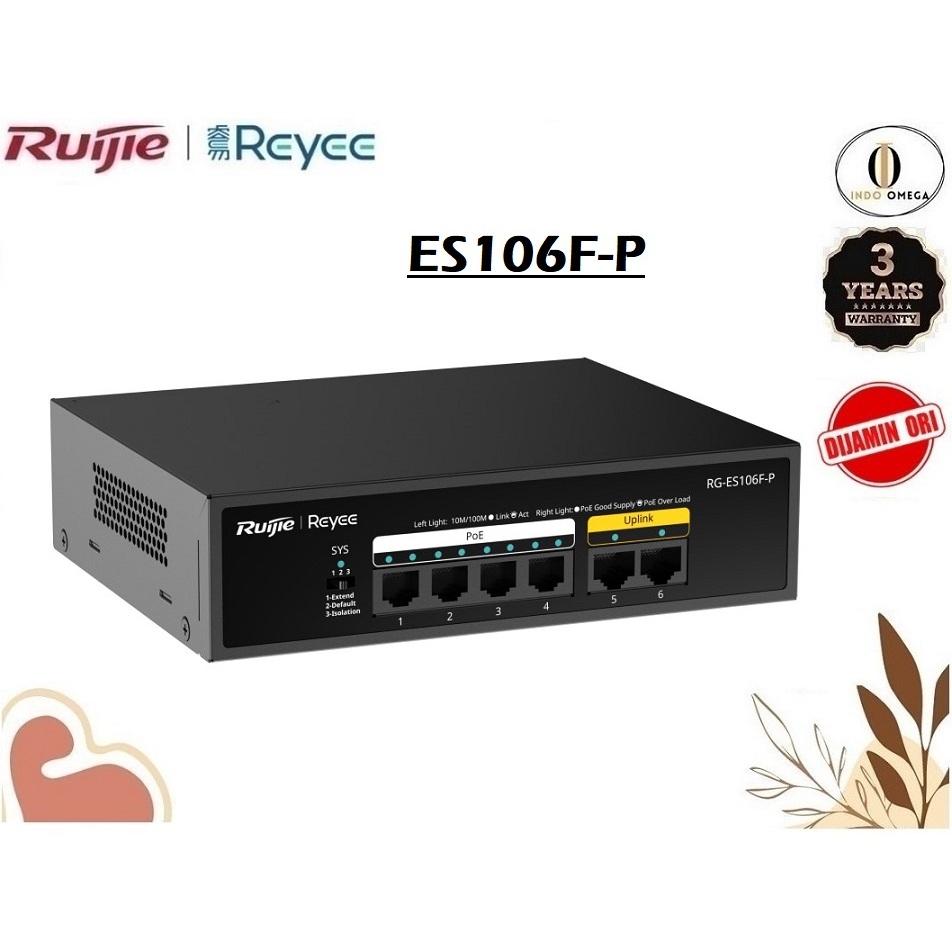 Ruijie RG-ES106F-P 6-Port 10/100 MbpsSwitch PoE Unmanage ES106F P ES106